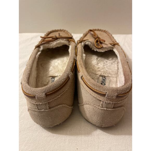 Minnetonka Moccasins Size 9 Suede Faux‎ Fur Lined Rubber Soles Slippers - Picture 4 of 9
